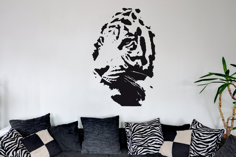 Wandaufkleber Tigerkopf Beispielbild Schwarz auf Weiß